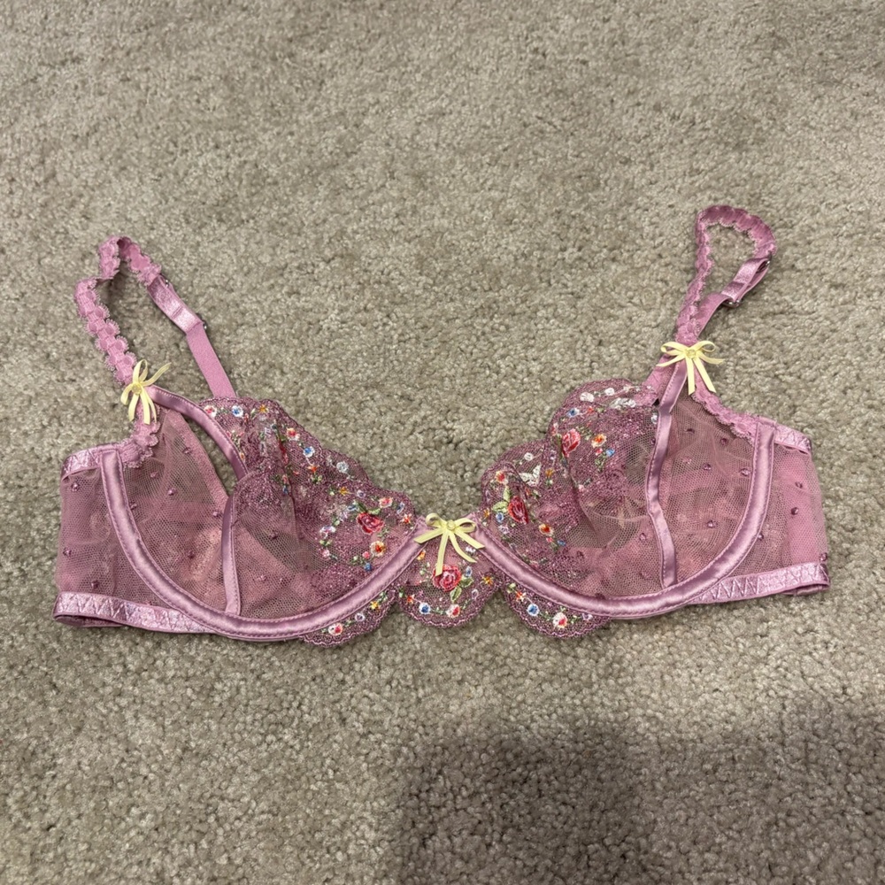 For Love And Lemons Pink Floral Embroidered Bra